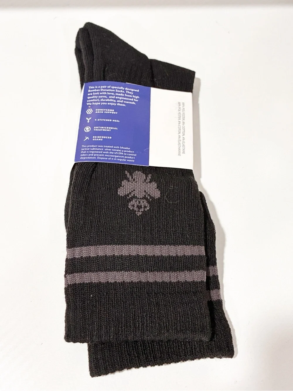 Bombas Socks Men Size Large Black Calf Honeycomb Arch Support NEW